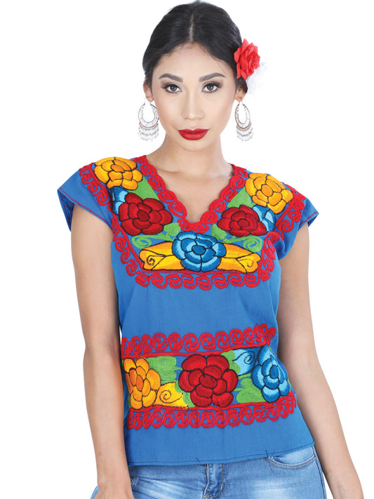 Artisanal Embroidered Blouse 100% Cotton Blue 601413
