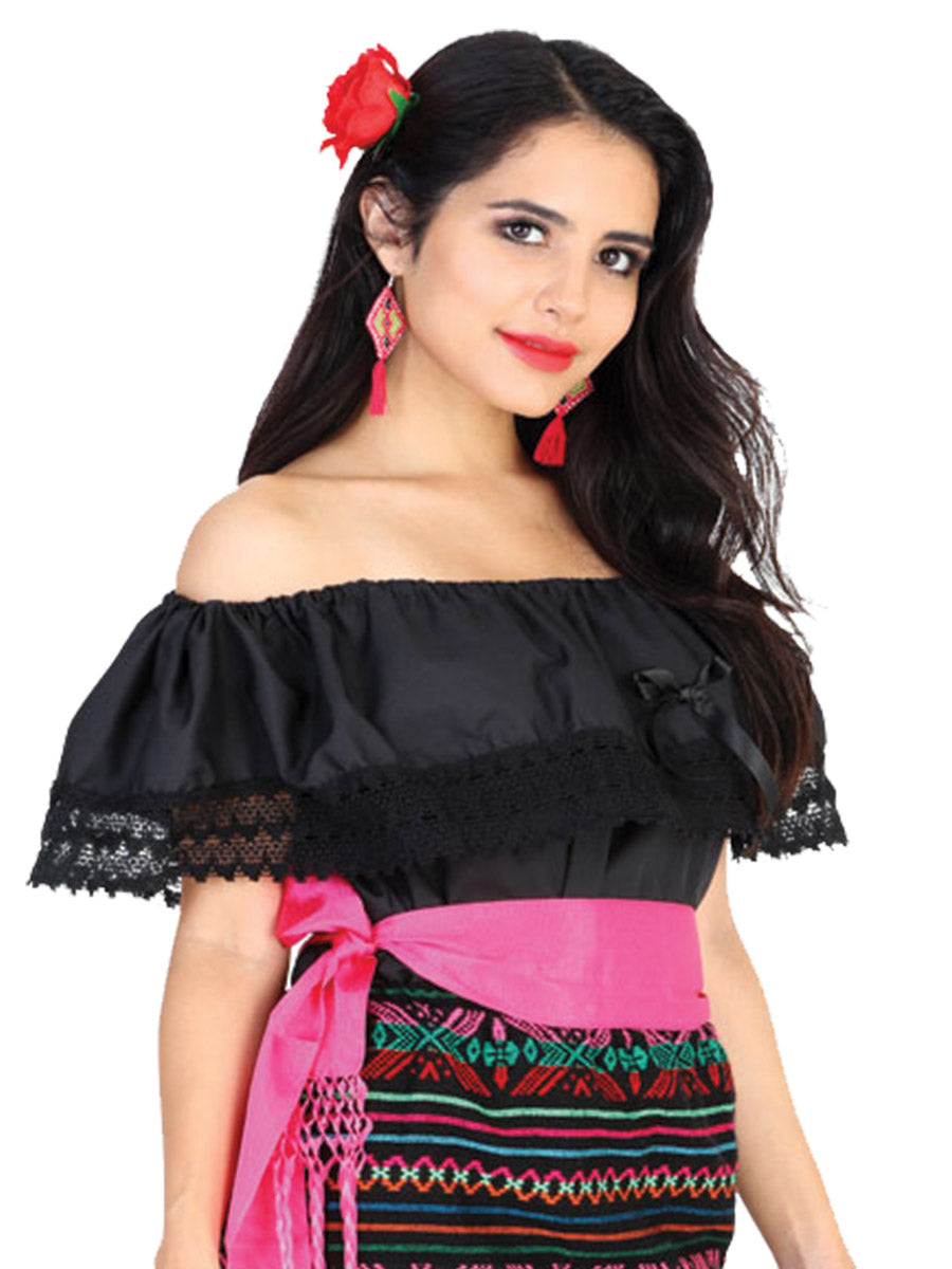 Mexican Artisanal Blouse 50% Cotton, %50 Polyester Black 602095