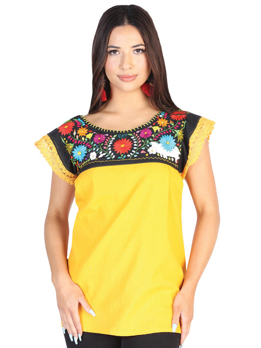 Artisanal Embroidered Blouse 50% Cotton 50% Polyester Yellow 602479