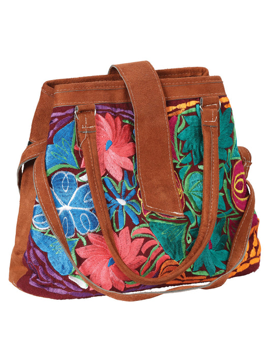 Artisanal Embroidered Handbag Suede Multicolor 602923