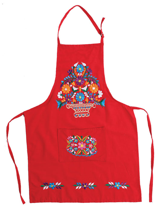 Mexican Artisanal Embroidered Apron 50% Cotton, %50 Polyester Red 603195