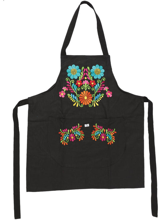 Mexican Artisanal Embroidered Apron 50% Cotton, %50 Polyester Bllack 603197